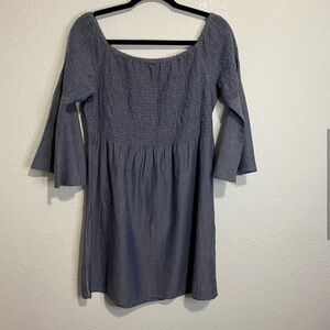 THE CUTEST TULAROSA CHAMBRAY DRESS SMOCKED WITH BELL SLEEVES